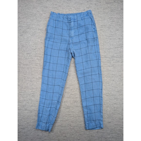 Sundance Pants - Sundance‎ Pants Womens 2 Blue Windowpane Linen Lightweight Elastic Waist Casual